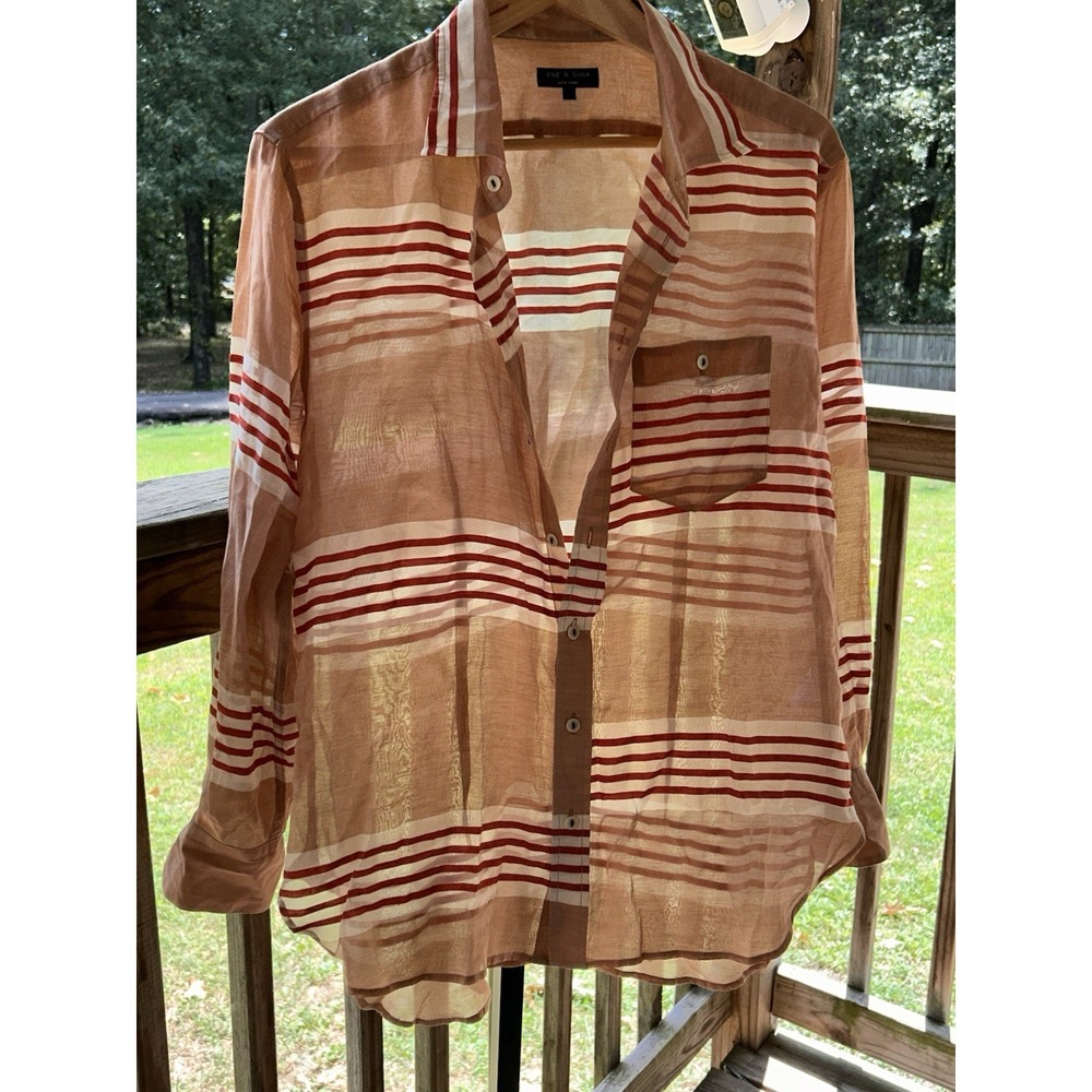 rag & bone semi-sheer striped button-down shirt silk blend 10